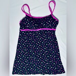 Catalina Polka Dot Swim Dress Women's Large (12-14) Black Pink Excellent